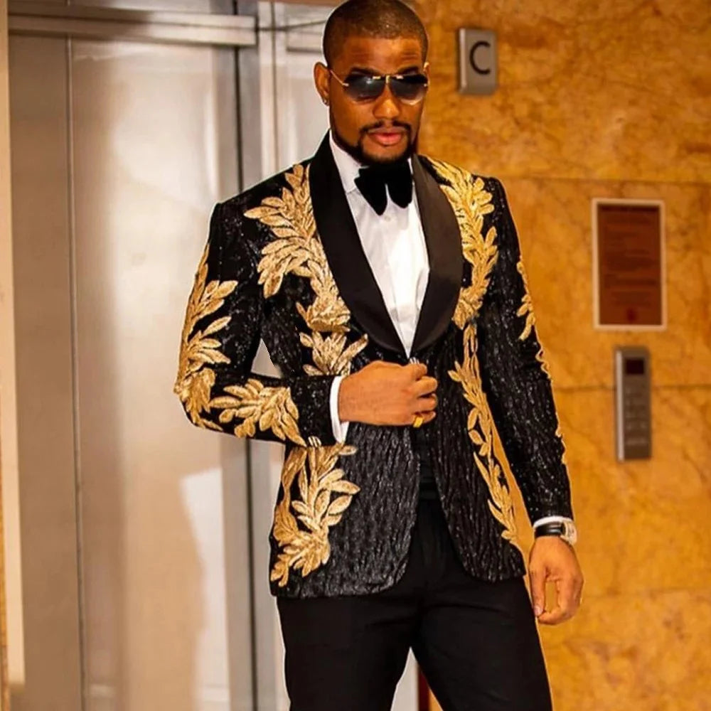 Wholesale Custom Sequin Model Performance Stage Host Wedding Party Suit 2-Piece Set for Men