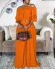 Liu Ming Hot Selling Custom 2024 Summer Women Ruffle Off Shoulder Tops Plus Size Wide Leg Loose Trousers Pants Set