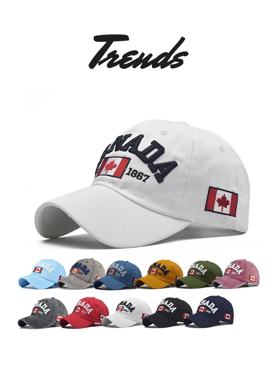 Baseball Cap CANADA Letter Embroidery Leisure Fashion Sun hat Spring Autumn Washed denim baseball Sport cap Hip Hop Fitted Cap