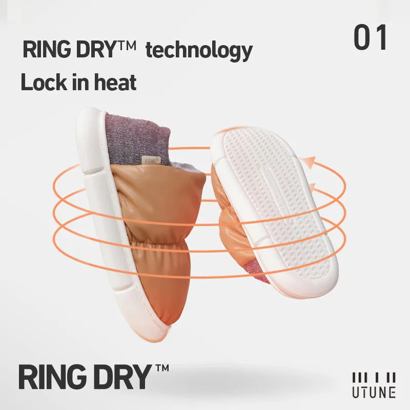UTUNE Unisex Indoor Warm Plush Slippers Waterproof Lightweight Soft Sole Outdoor Cozy Down Cotton Shoes 2025 Winter New Non-Slip