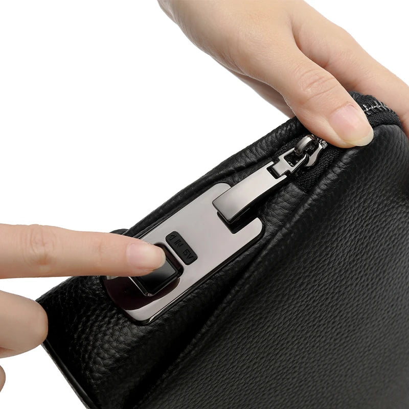 Fingerprint Lock Men Cowhide Leather Handbags Anti-theft Cash Long Men's Business Clutch Fingerprint Bags