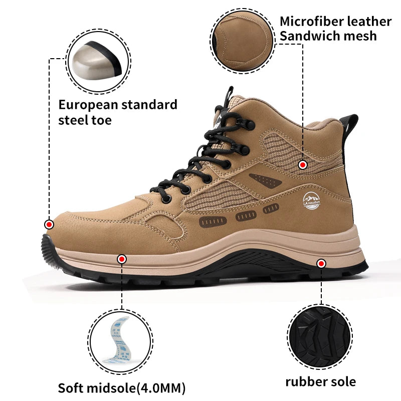 LANOUDUN Anti-Impact Puncture-resistant All Season High-top Men Safety Shoes Steel Toe Protection