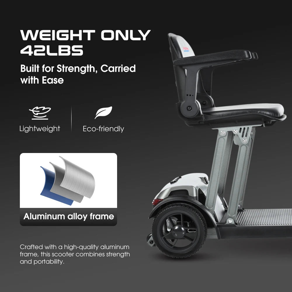 Mobility Airplane Approved Foldable Electric Trike 12-20Ah Lithium Battery Ultra Light 42LBS Fold in Seconds for Adults Travel