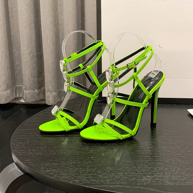 Sizes 35-42 French Fashion Open Toe Rhinestones Elegant Banquet Slim Heel Sandals