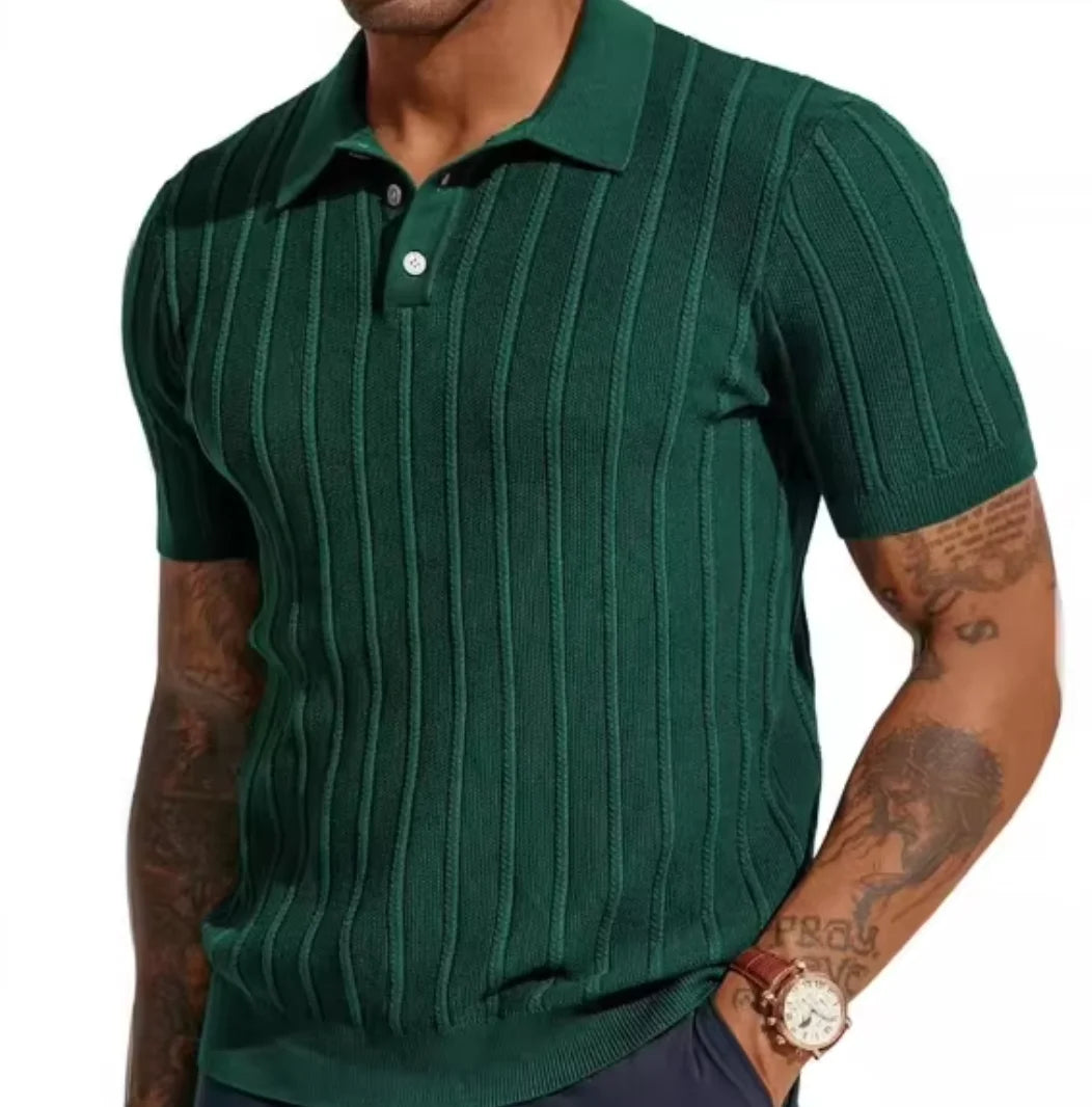 Liu Ming New Products 2025 Fashionable Solid Color Knitted Sweater Casual Short Sleeve Ribbed Knit T Shirt Top for Men