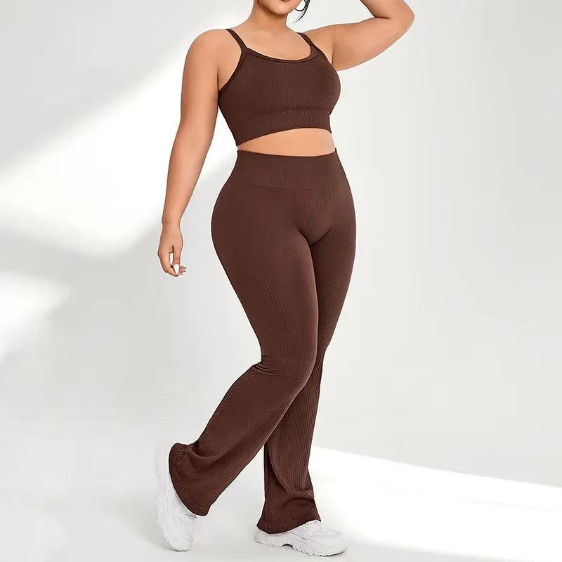 EU Size Plus 3XL Custom Logo Gym Clothing Plus Size Active Wear Flared Yoga Outfit Pilates Clothes
