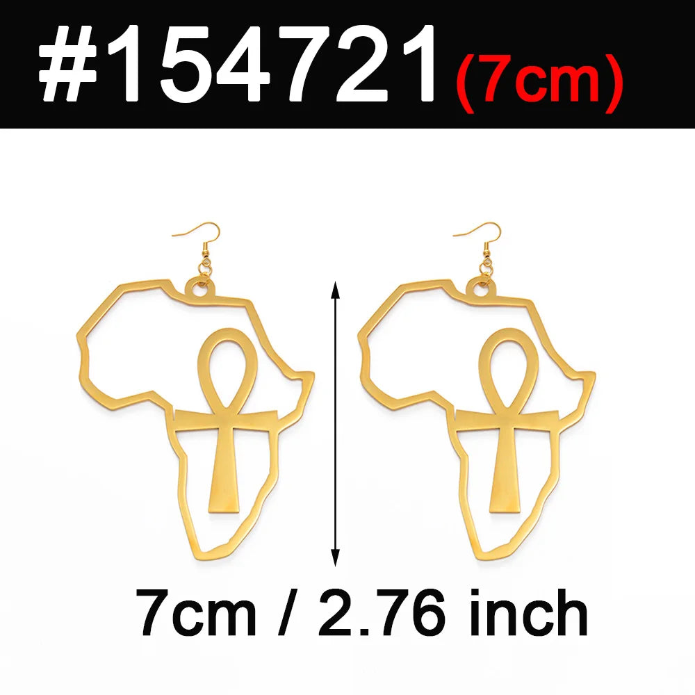 Anniyo African Map Big Ankh Earrings Exaggerate Larger Earring Africa Egypt Nile Key Traditional Ethnic Hyperbole  #154721