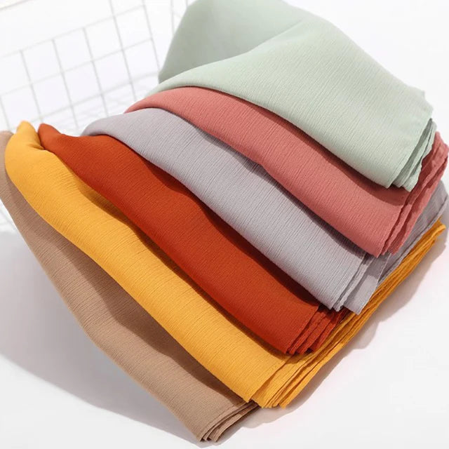 New Design Malaysia Chiffon Hijab Muslim Women Pure Color Crinkle Scarf