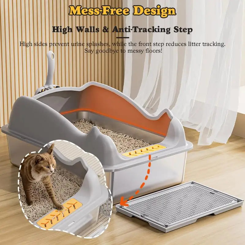 Large Size Cat Litter Box Easy Clean Feature Made of Stainless Steel and PP Plastic
