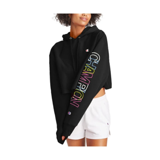 Champion Reverse Weave Cropped Hoodie Womens Active Sweaters Color: Black/Multi | 100% Authentic