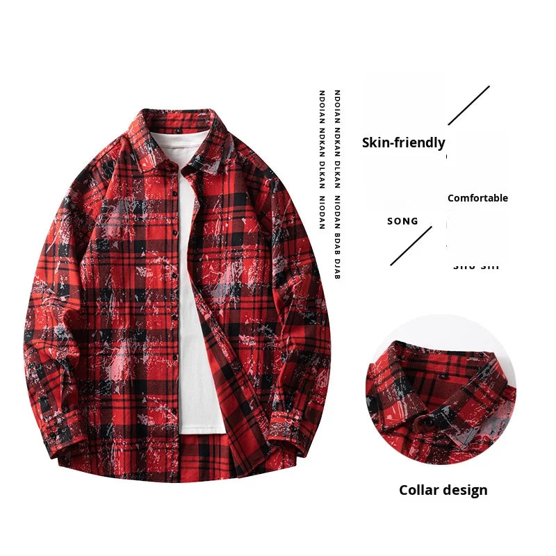 2025 Trendyy Men's 100% Cotton Loose-Fitting Hong Kong Style Tie-Dye Flannel Shirt Cross-Border Casual New Autumn Style