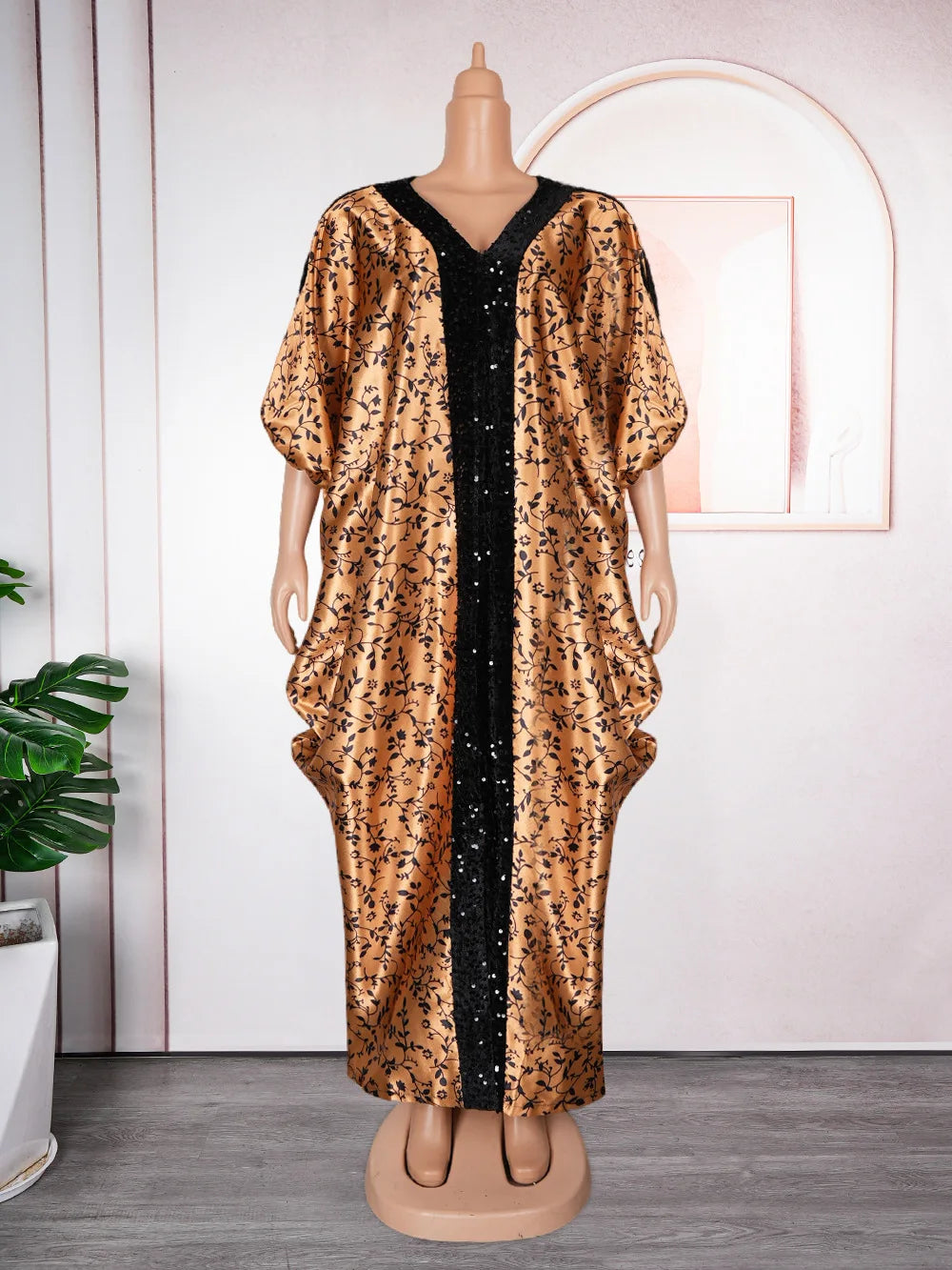 New Fashion Women Africa Summer Spring Short Sleeve Robe Printing Patchwork Sequin V-neck Long Dress Muslim Casual Dresses