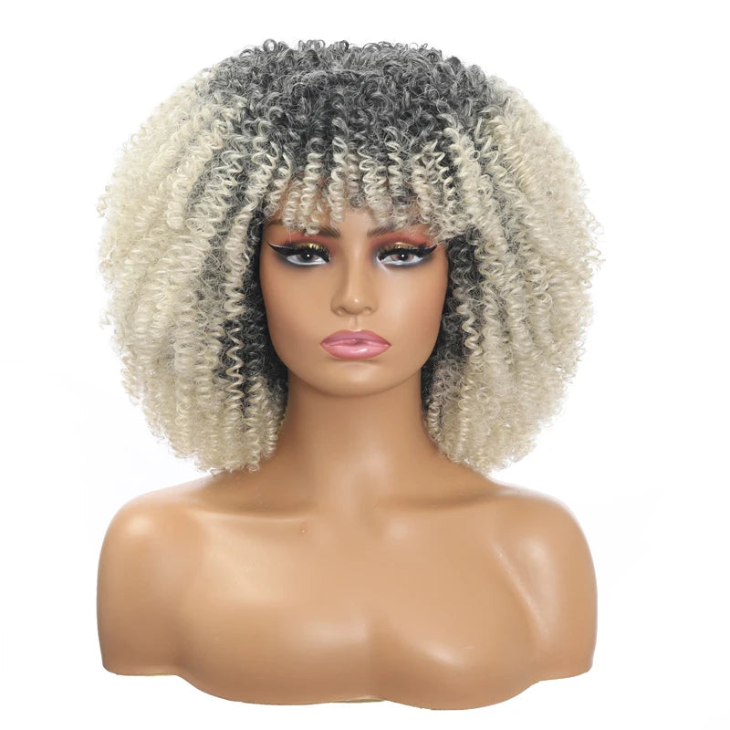 Afro Curly  Natural Color  Accept Customization Black Brown Blonde Short Hair Wig Synthetic for Black Women Synthetic Curly Wigs