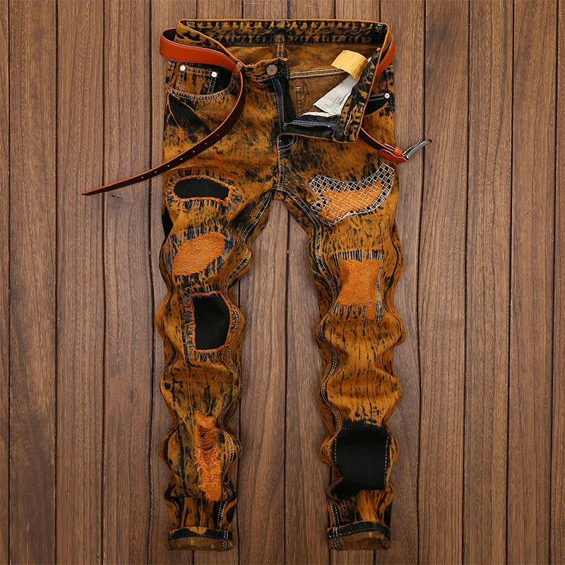 Retro Hole Design Jeans Pant for Men Stylish Pants Men Jeans Tapered Mens Designer Jeans