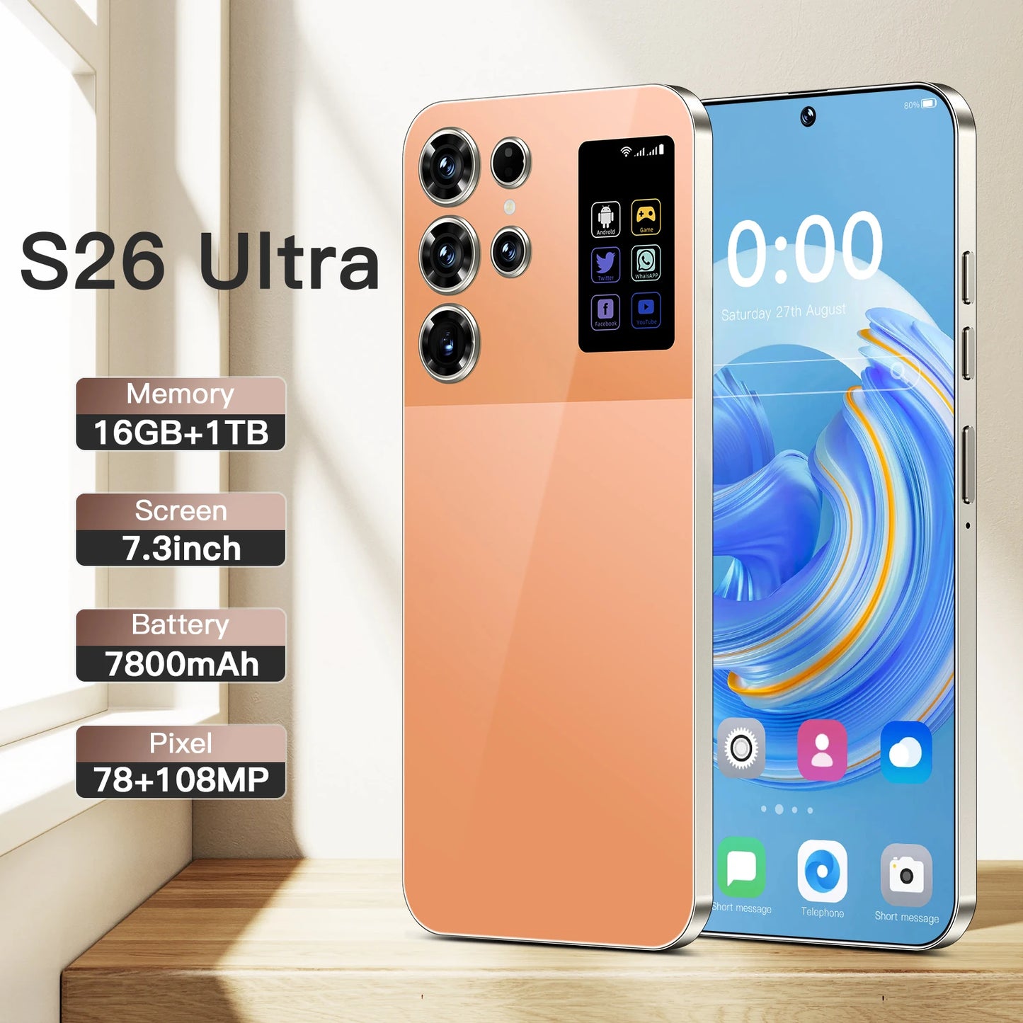 S26 Ultra Phone Global Version Mobile Phone 16GB Android 14 Cellphones Unlocked Smartphone