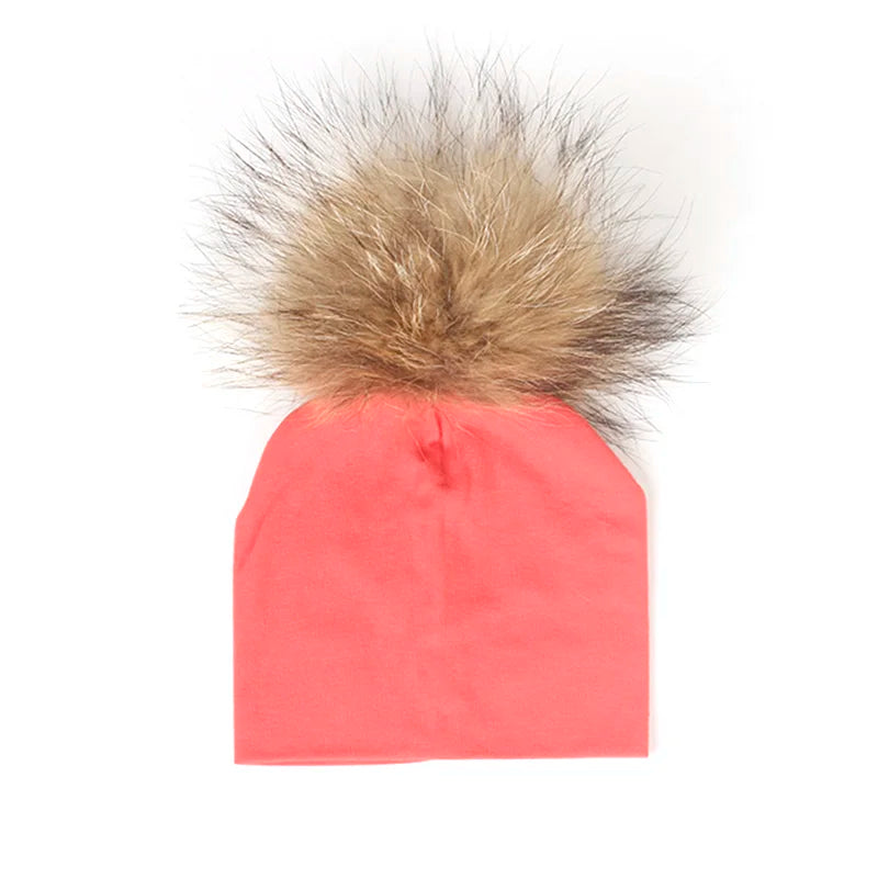 Geebro 0-3 Month Baby Boys Soft Cotton Real Fur pompom Beanies Hats For Newborn Girls Spring Autumn Kids Infants Toddler Hats