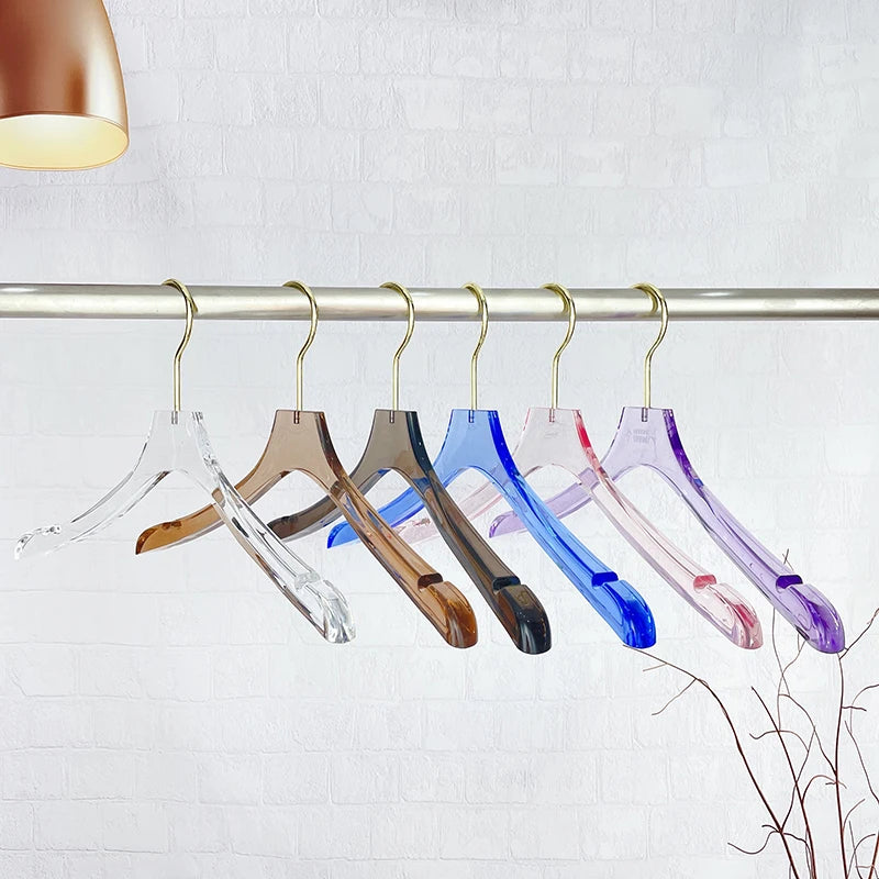 Transparent Wholesale Coat Skirt Matte Hanger Acrylic Clothes Hanger with Gold Hooks