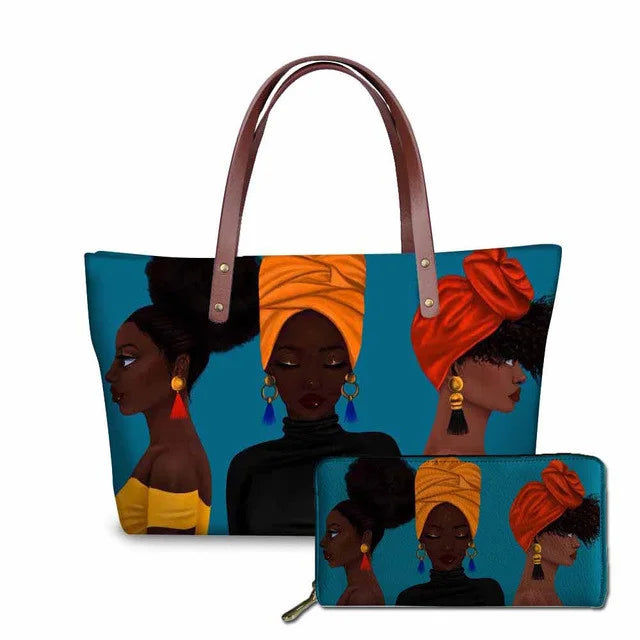 Top Seller Cheap Price Customize Design 2 Pcs Set African Print Women Shoulder Bag Handbag Fancy Beach Handbags for Women Luxury