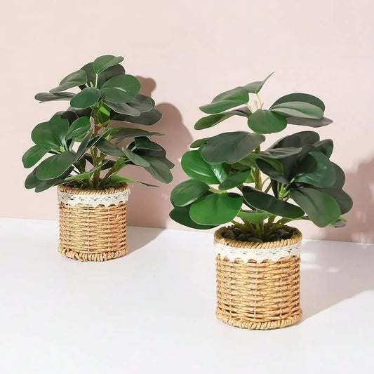 Fake Plants Artificial Potted Plants With Weaved Pot Table Desk Perfect for Home Office Bathroom Farmhouse Room Table Decor