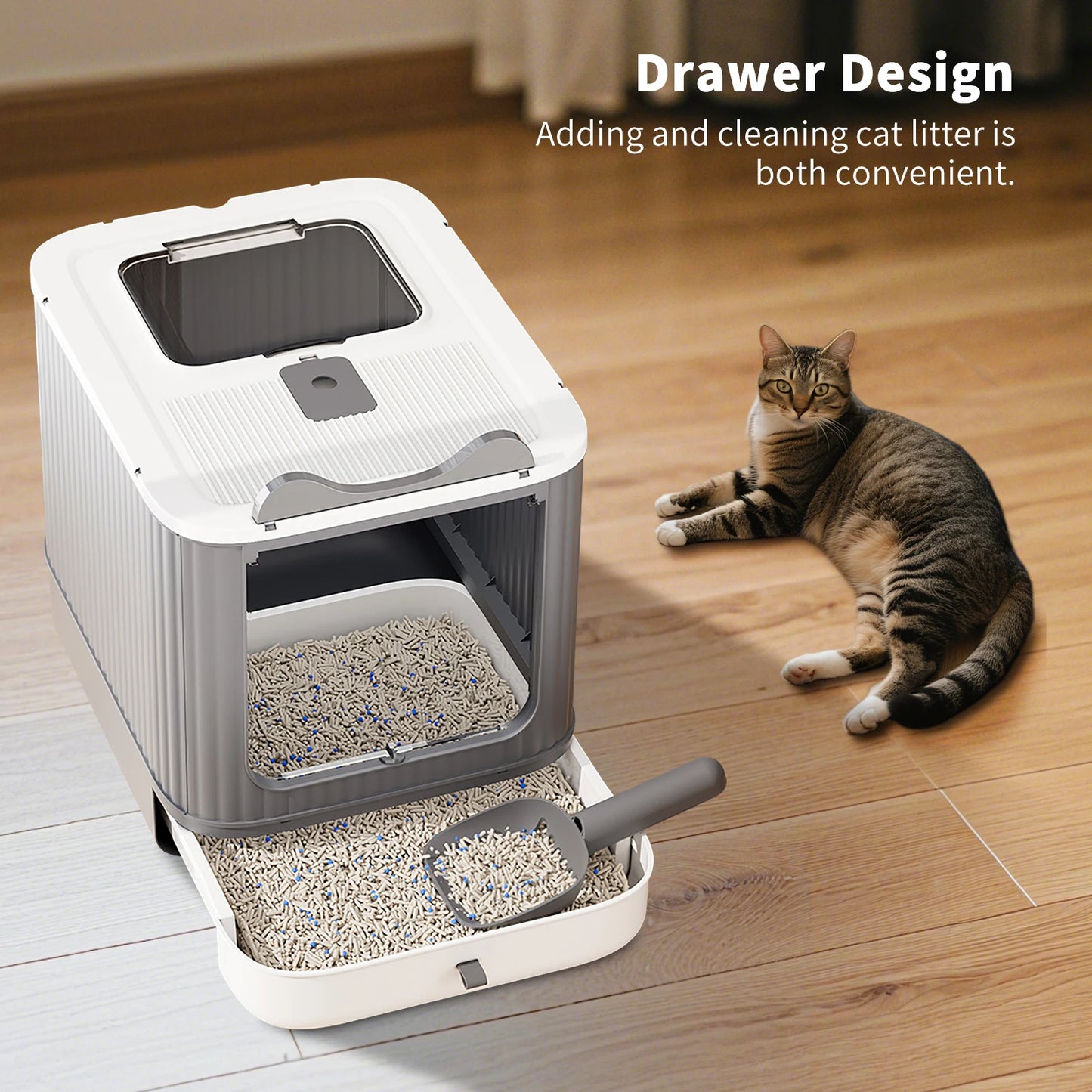 Oversized Anti-Splash Fully Enclosed Cat Litter Box Sterilization Deodorant PP Material 2200g Model YR-SHL052010 Wholesale