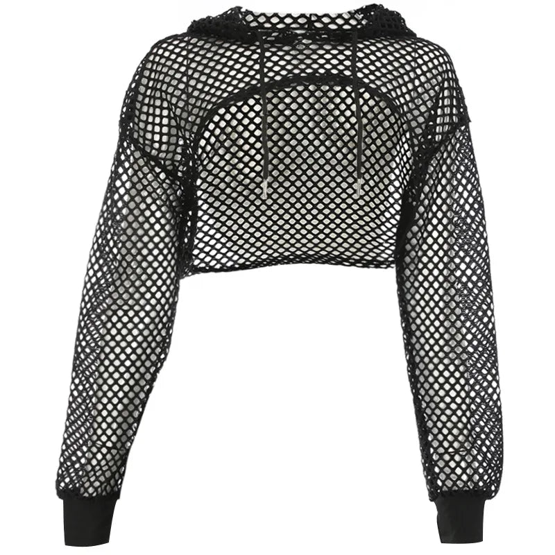 2022 New Spring  Streetwear Neon Green Mesh Fishnet Top Women Tshirt Perspective Long Sleeve Women's T-shirts Sexy Cropped Shirt