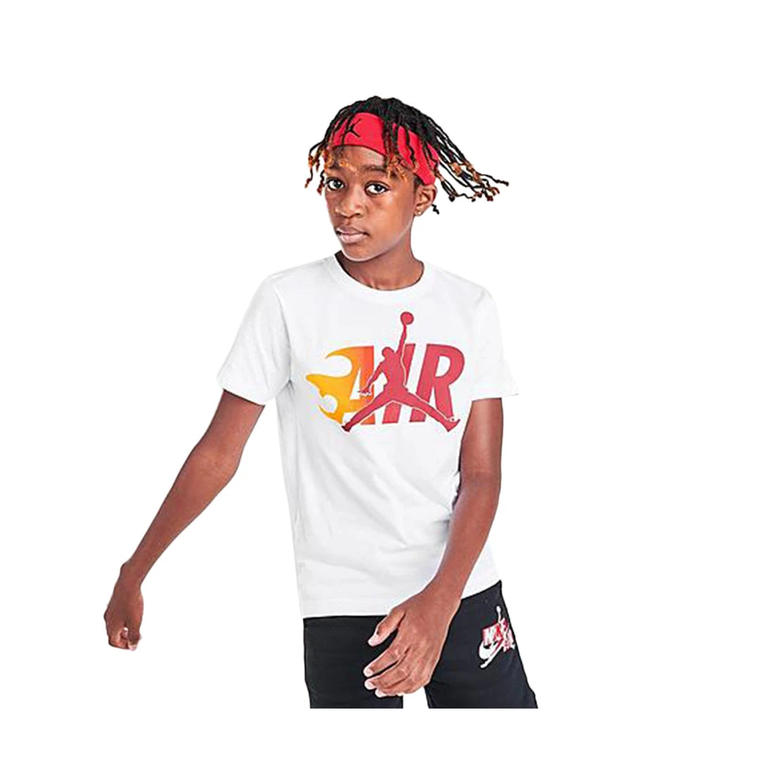 Jordan Air Flame Boys Active Shirts & Tees Color: White/Red  100% Authentic