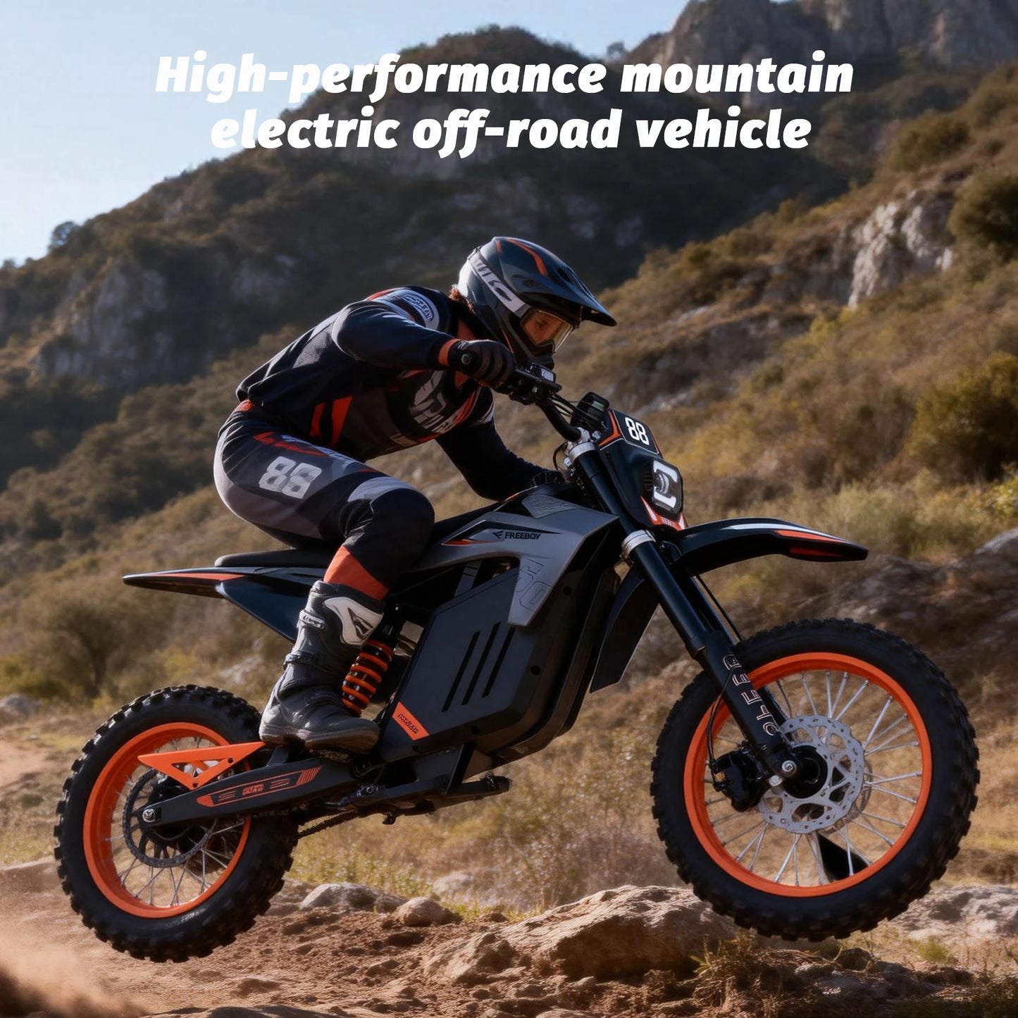 FREEBOY Offroad E-bike with Dual Hydraulic Disc Brakes and Shock Absorption Versatile 3-Speed Electric Dirt Bike for Outdoor
