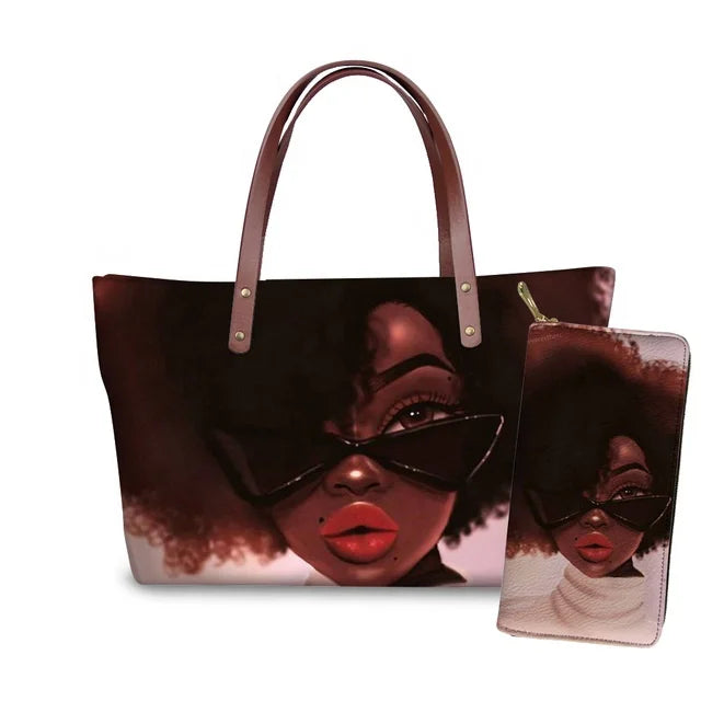 Top Seller Cheap Price Customize Design 2 Pcs Set African Print Women Shoulder Bag Handbag Fancy Beach Handbags for Women Luxury