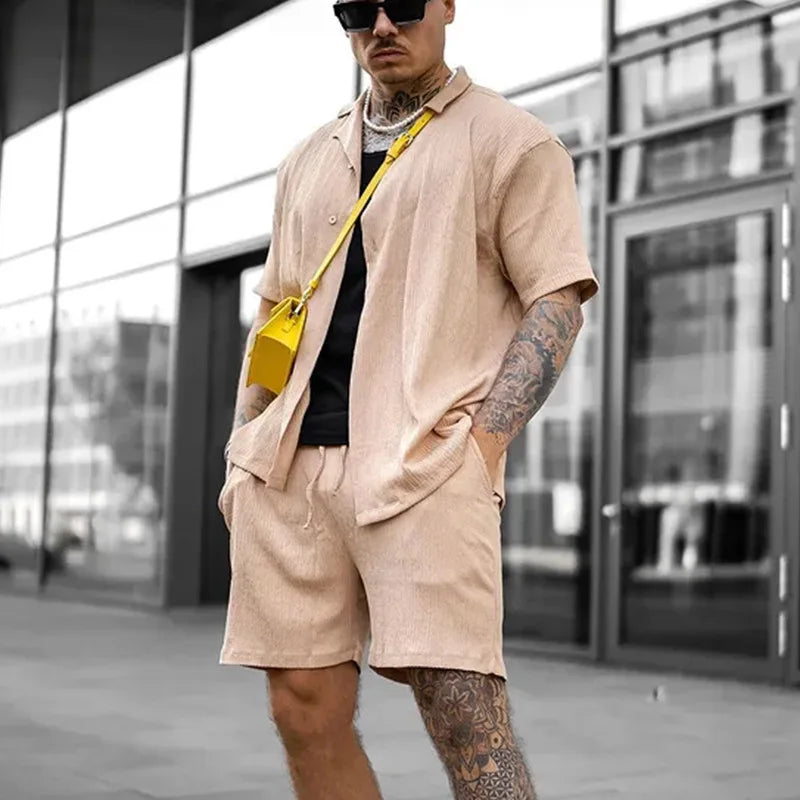 New Fashion Summer Shorts Tracksuit Men's Suit Active Wear 2 Piece Short Set Custom logo Blank Cotton Shorts Set Men