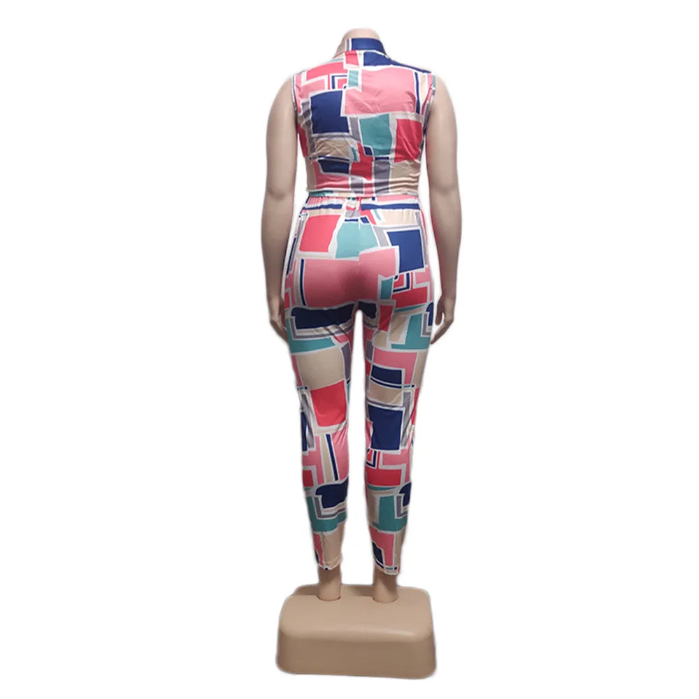 Bristter BH1006 Women Plus Size Summer Casual Floral Print Eco-Friendly Polyester V-neck Regular Fit Full-Length Two-Piece Set