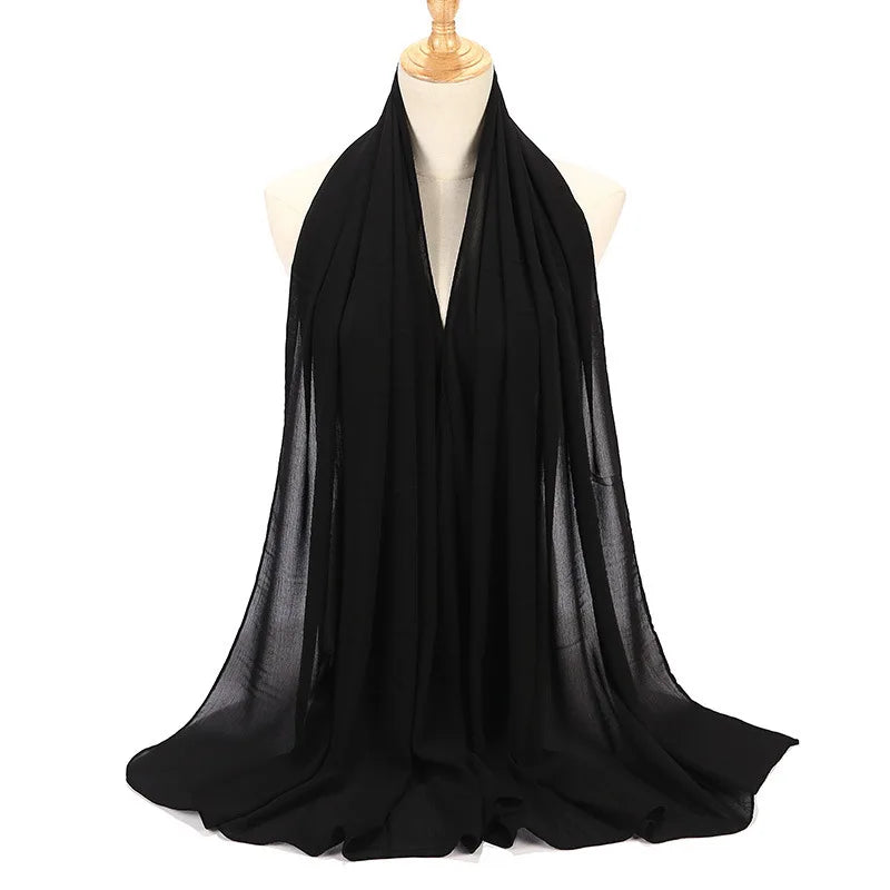 New Design Malaysia Chiffon Hijab Muslim Women Pure Color Crinkle Scarf