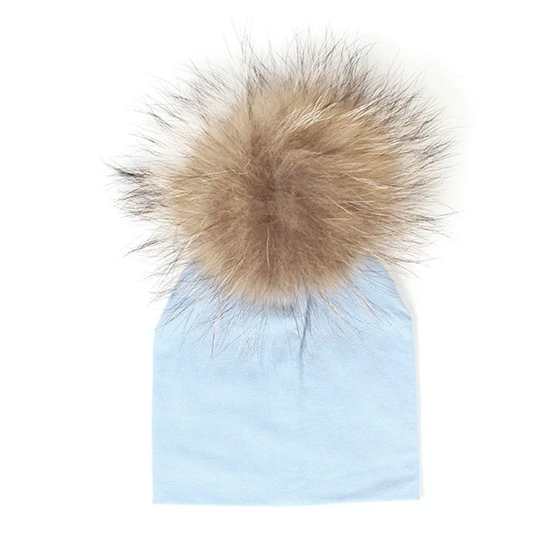 Geebro 0-3 Month Baby Boys Soft Cotton Real Fur pompom Beanies Hats For Newborn Girls Spring Autumn Kids Infants Toddler Hats