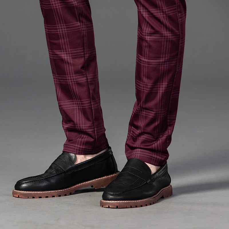 2025 Spring New Men's Plaid Casual Pants Business Fashion Slim Stretch Male Skinny Trousers Brand Clothes 7 Color