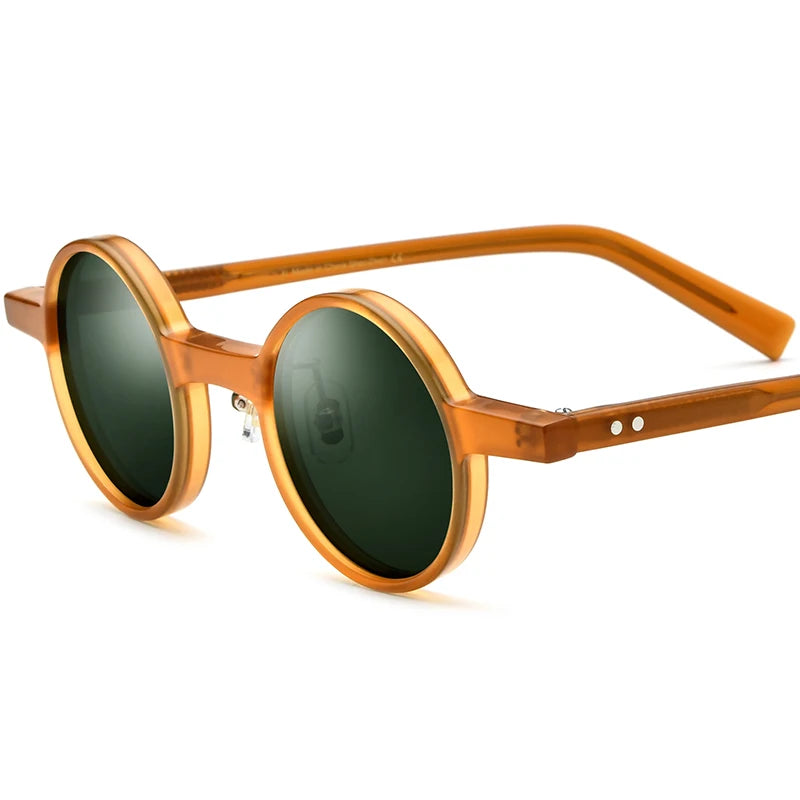 Borregls Acetate Polarized Sunglasses Men New UV400 Retro Vintage Transparent Round Sun Glasses Women Mirrored Shades 19177T