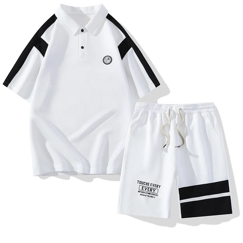 ANZKTN Summer Men's POLO Hoodie Set Trend Loose Student Casual Sports T-shirt