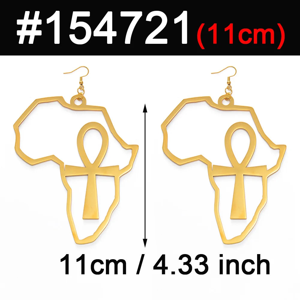Anniyo African Map Big Ankh Earrings Exaggerate Larger Earring Africa Egypt Nile Key Traditional Ethnic Hyperbole  #154721
