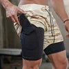 Men's 2-in-1 Camo Quick Dry Yoga and Running Shorts Compression Inner Layer Gym Fitness Jogging Pants