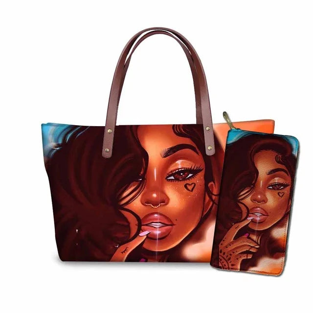 Top Seller Cheap Price Customize Design 2 Pcs Set African Print Women Shoulder Bag Handbag Fancy Beach Handbags for Women Luxury