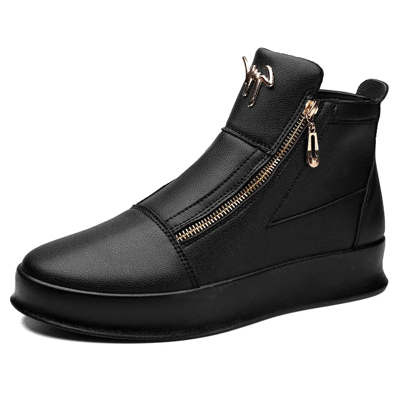 Men's High-top Boots Designer Zip Leather Sneakers White Platform Casual Shoes