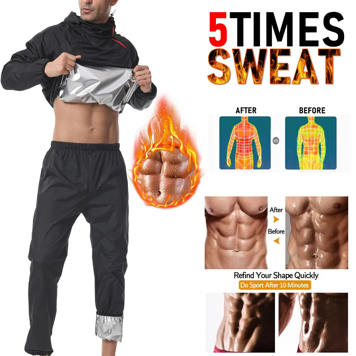 Hot Selling Men's Sauna Suit Body Shaping Fat-burning Muscle Training Sweat-sweating Suit Set for Sports and Fitness