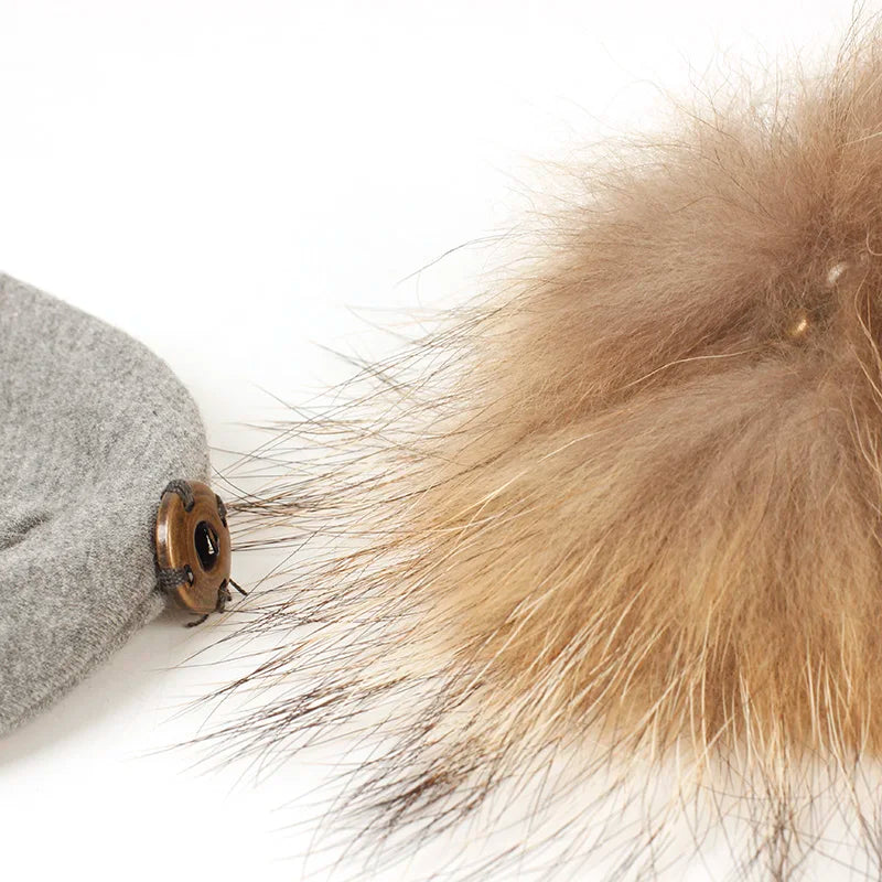 Geebro 0-3 Month Baby Boys Soft Cotton Real Fur pompom Beanies Hats For Newborn Girls Spring Autumn Kids Infants Toddler Hats