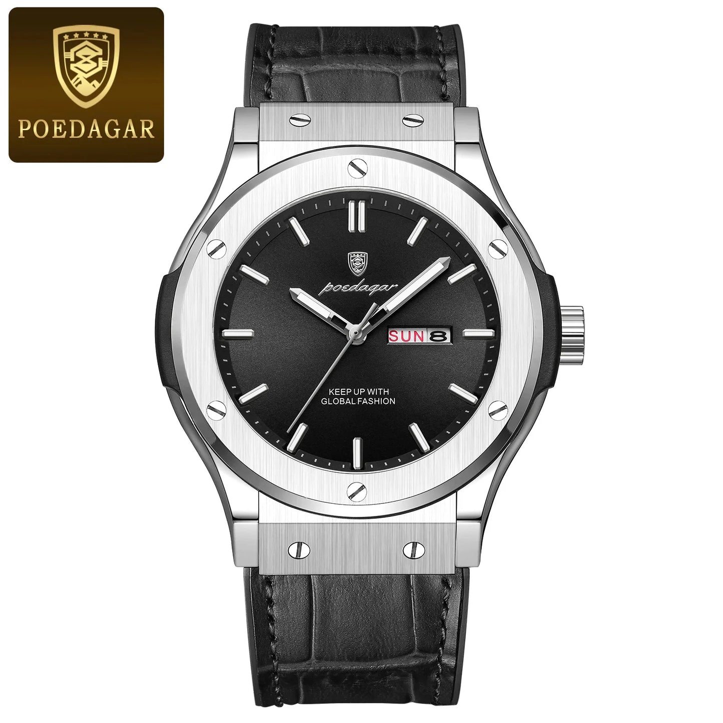 POEDAGAR 952 Brand Name Popular Man Quartz Watch clear Silicone Strap Waterproofing Week Display Simple Business Watch Supplier