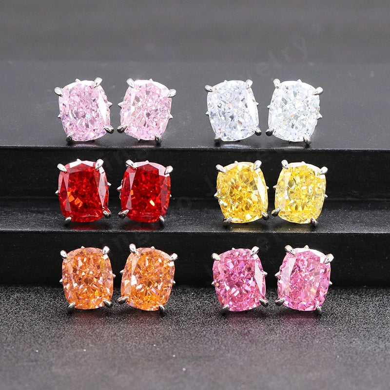 18K Gold Plated High-Carbon Diamond CZ 925 Silver Oval Stud Earrings Classic for Anniversaries Featuring Ice Crushed Cubic
