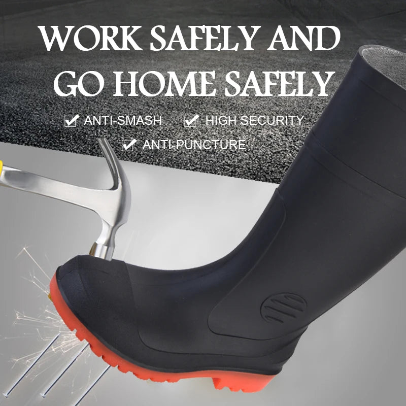 Waterproof Steel Toe Rain Shoes Working Construction Gumboots PVC Safety Wear-resistant Rain Boots for Men Women