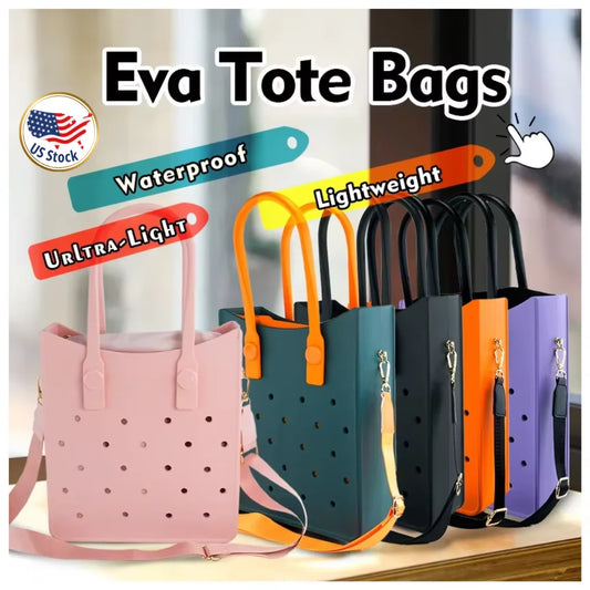Women's Lightweight EVA Tote Bag Open Closure Waterproof Beach Daily Handbag Featuring Handle Shoulder Strap Clog Shoe Charm