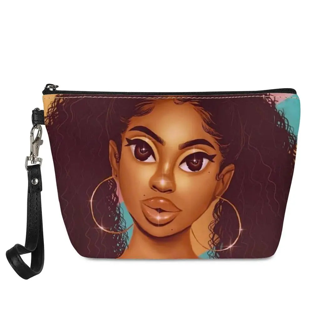 Hot Selling Art African Girl Theme Lightweight Travel Accessories Cosmetic Pouch Zipper Closure Makeup Bags Custom Cosmetic Bag