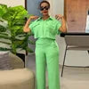 Women's Summer New Short Sleeve Solid Pattern Polo Collar Shirt and Wide Leg Pants Casual Style One Set Suits