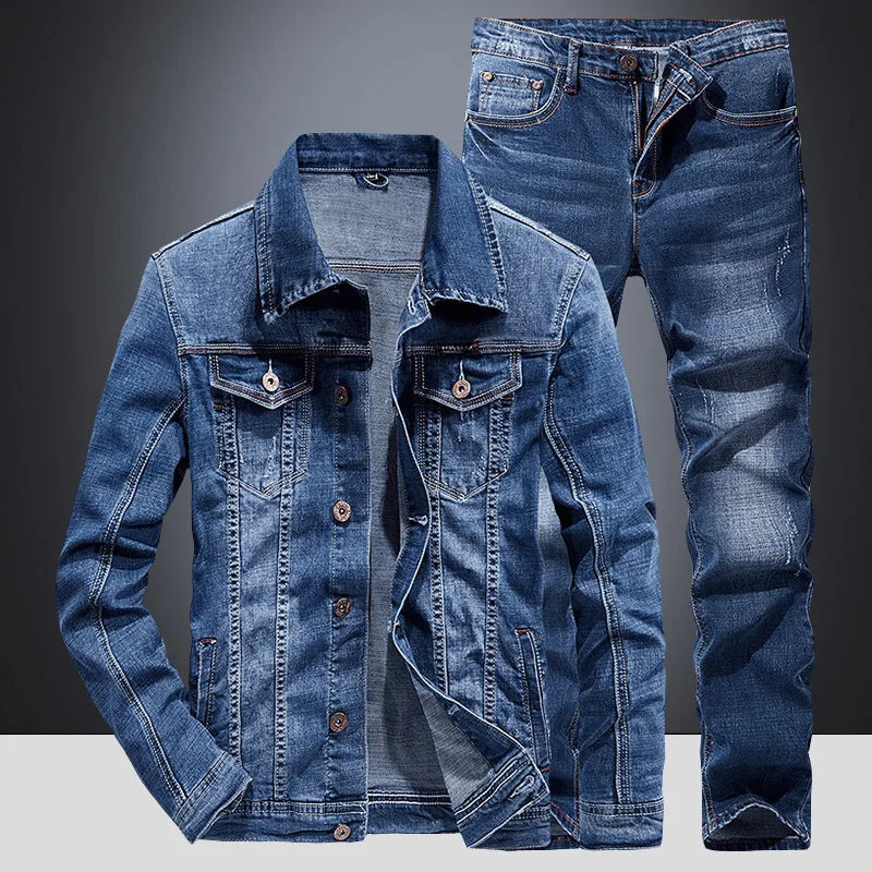 Two Piece Custom Jeans Suit Ensemble Jeans Washed Mens Winter Jacket Jeans Outerwear Denim Sets Men's Sets(old)