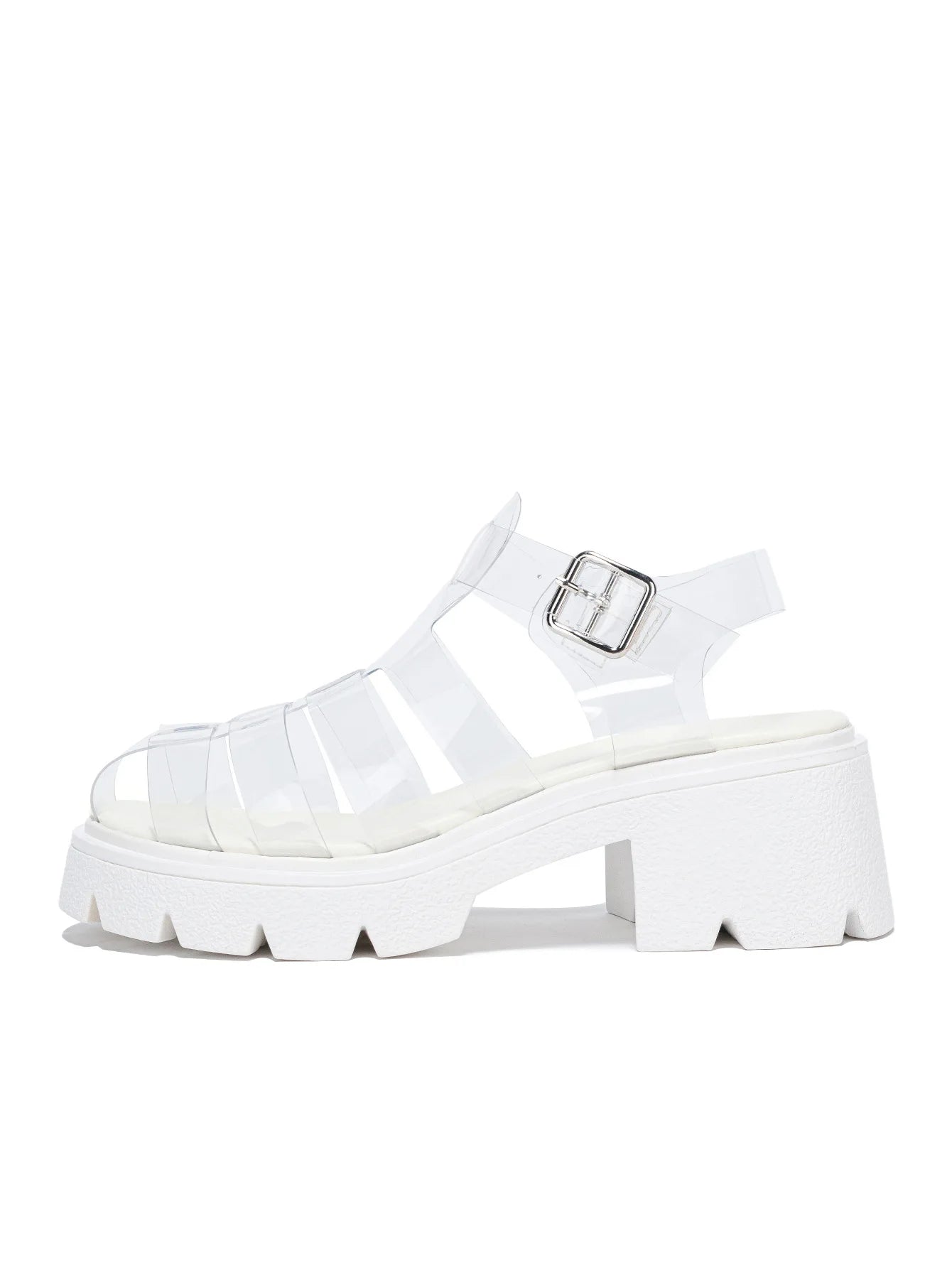 Transparent PVC 2023 Summer New Fashion Women's Roman Sandals Thick Sole Flat Heel Platform Beach Shoes Rose Green Big Size 41
