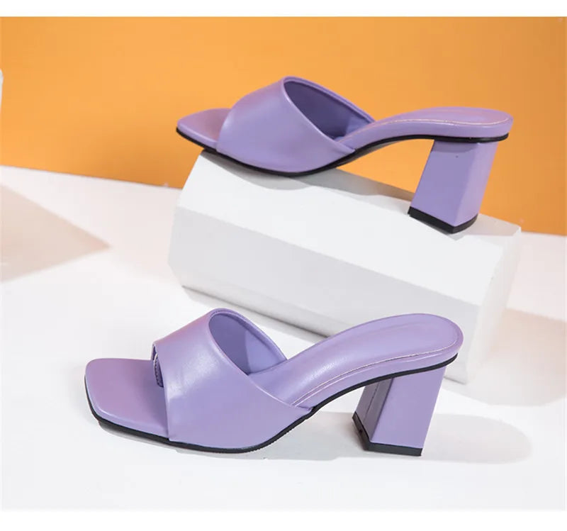 Eilyken Purple Slipper Summer Outdoor Sandal Women Square High Heel Beach Slip On Flip Flop Slides Size 41 42